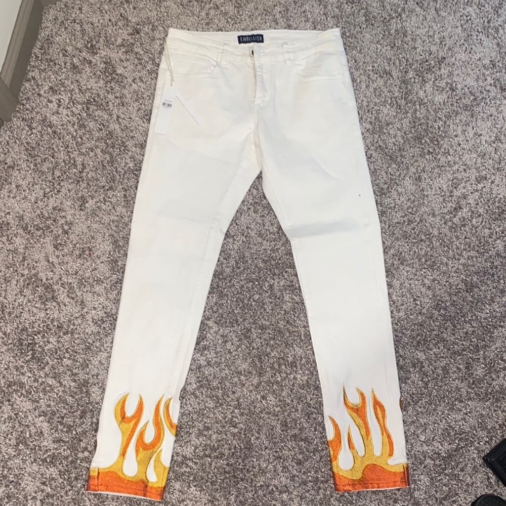 White and Black Fire Jeans